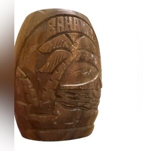 Vintage Bahamas Souvenir Monkey Pod Wooden Carved Tiki Drinks Mug With Handle‎